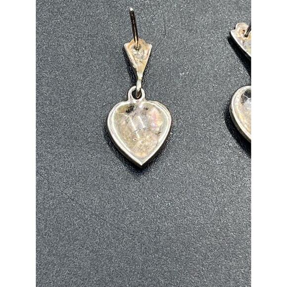 Sterling Silver 925 Marcasite Heart Drop Dangle Pierced Earrings - Picture 9 of 15